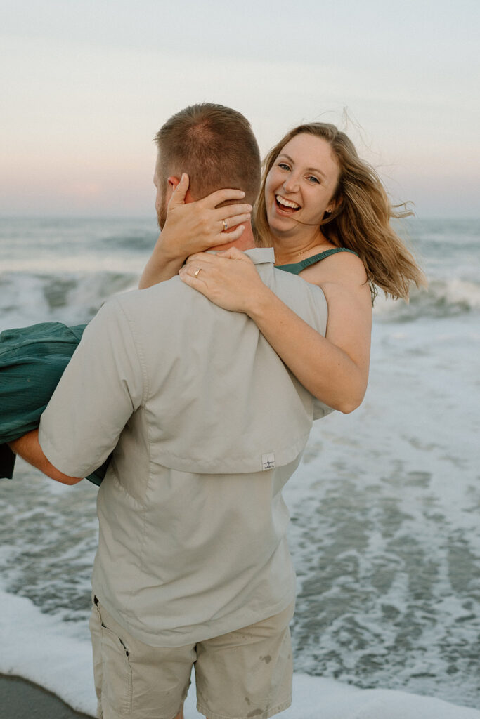 Candid beach moment with family laughing together