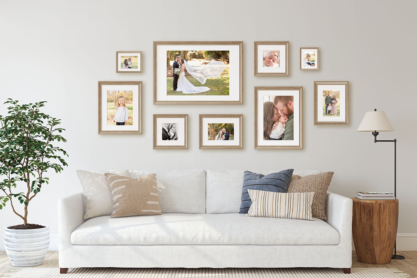 Gallery Wall in Living Room with legacy heirloom artwork.