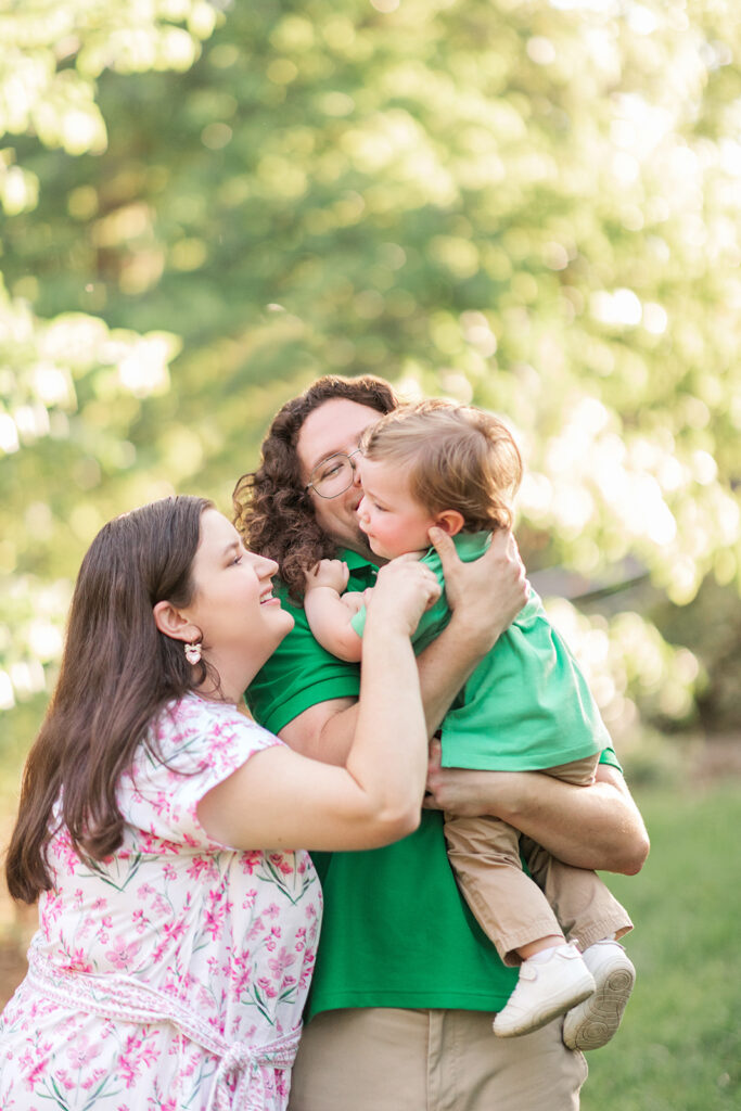 Portrait of Catledge family near blooming trees at Glencairn Garden