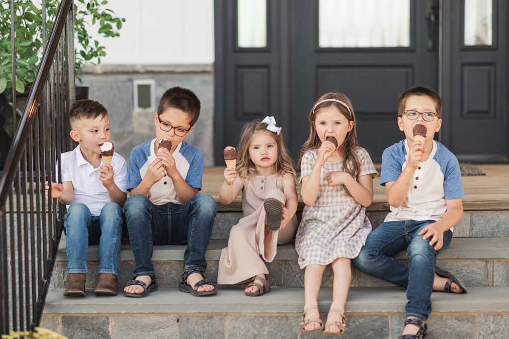Ice cream on the porch during lifestyle family photography session