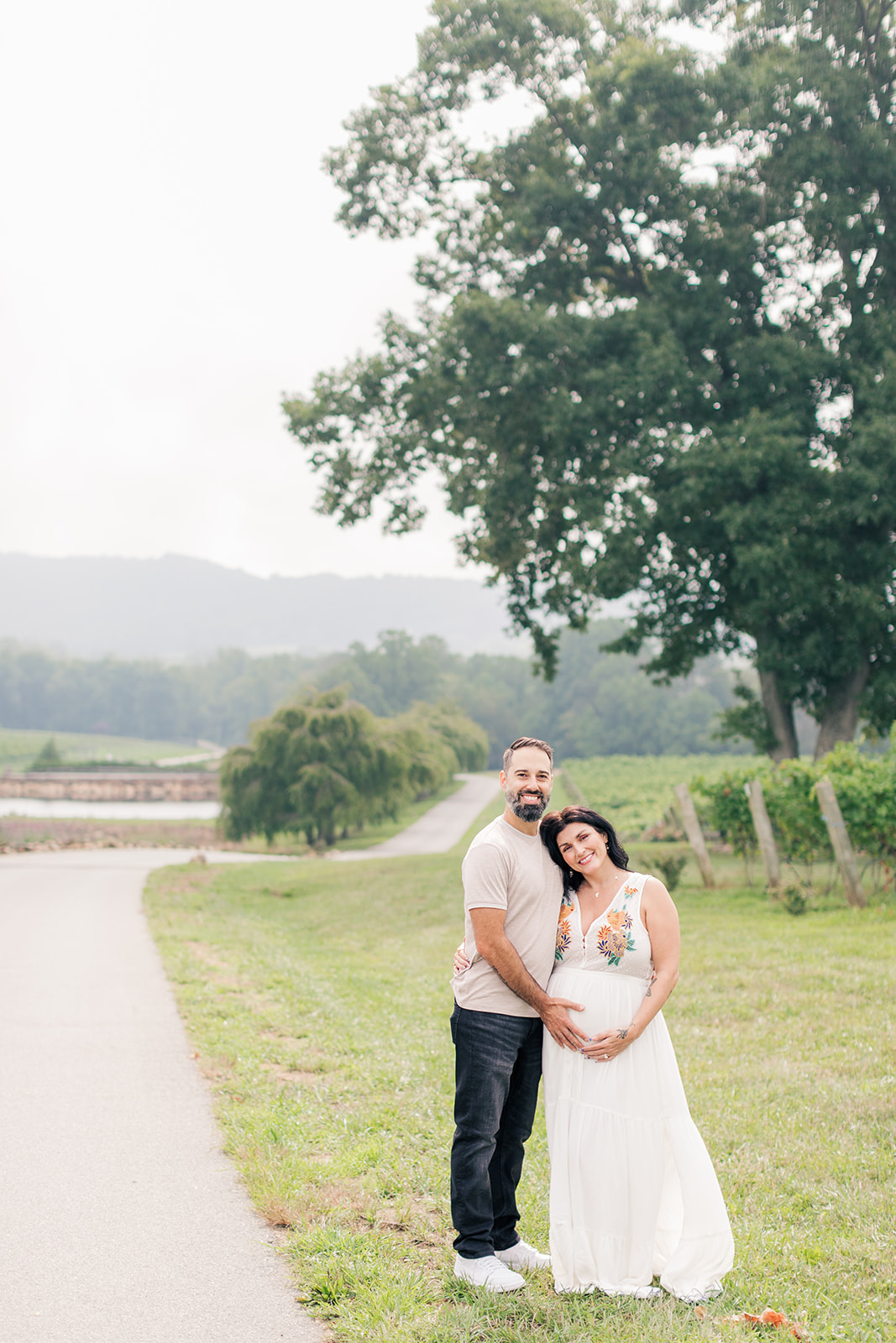 Wide shot of vineyard maternity session at Raffaldini