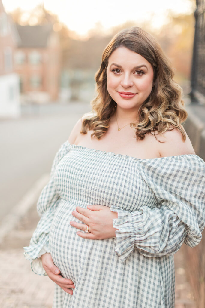 Portrait of a pregnant woman at golden hour near Statesville, North Carolina. 
